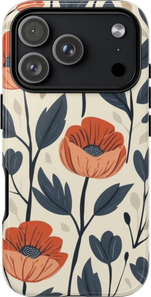 Florales Muster in Orange und Blau – Hülle Kompatibel mit iPhone 17 Pro