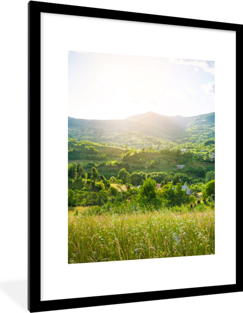 MuchoWow Gerahmtes Poster Wald - Landschaft - Sonne - Natur - Sonnenaufgang 60x80 cm - Poster mit Schwarzem Bilderrahmen Wandposter Rahmen Foto B...