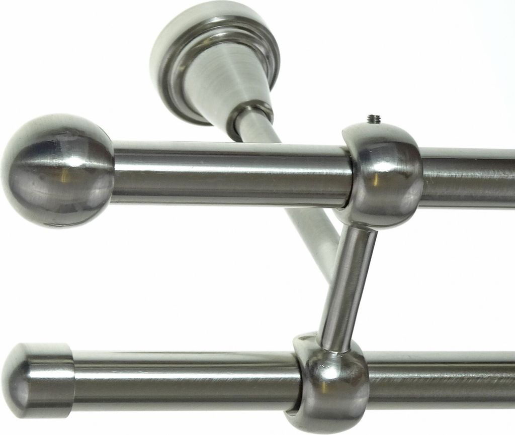 Gardinenstange Set Edelstahl Look Metall Ø 16mm zur Deckenbefestigung 2-lauf Kugel, Länge wählbar D24 E22 E17
