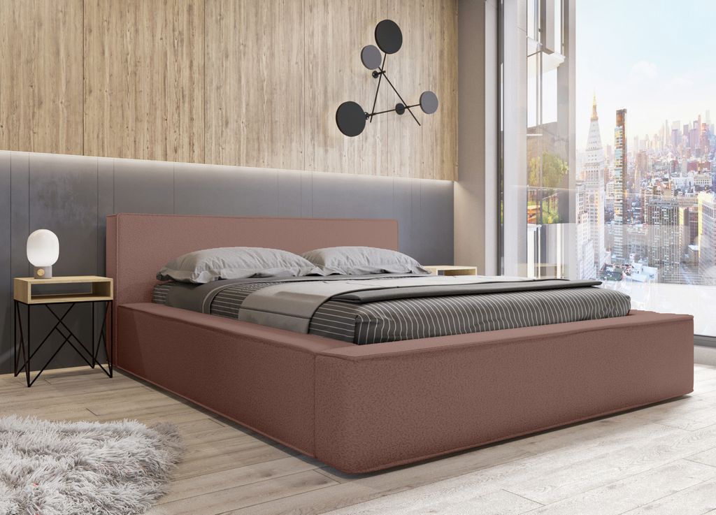 Polsterbett Doppelbett OMAHA 140x200cm in Stoff Now or Never Altrosa