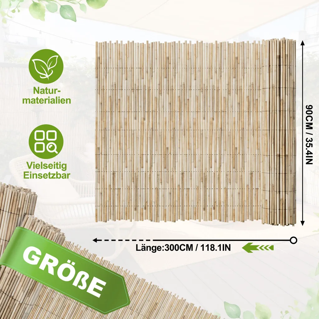 Brise-Vue Roseau Facile à Installer - Solution Intimité Jardin 3m - 2