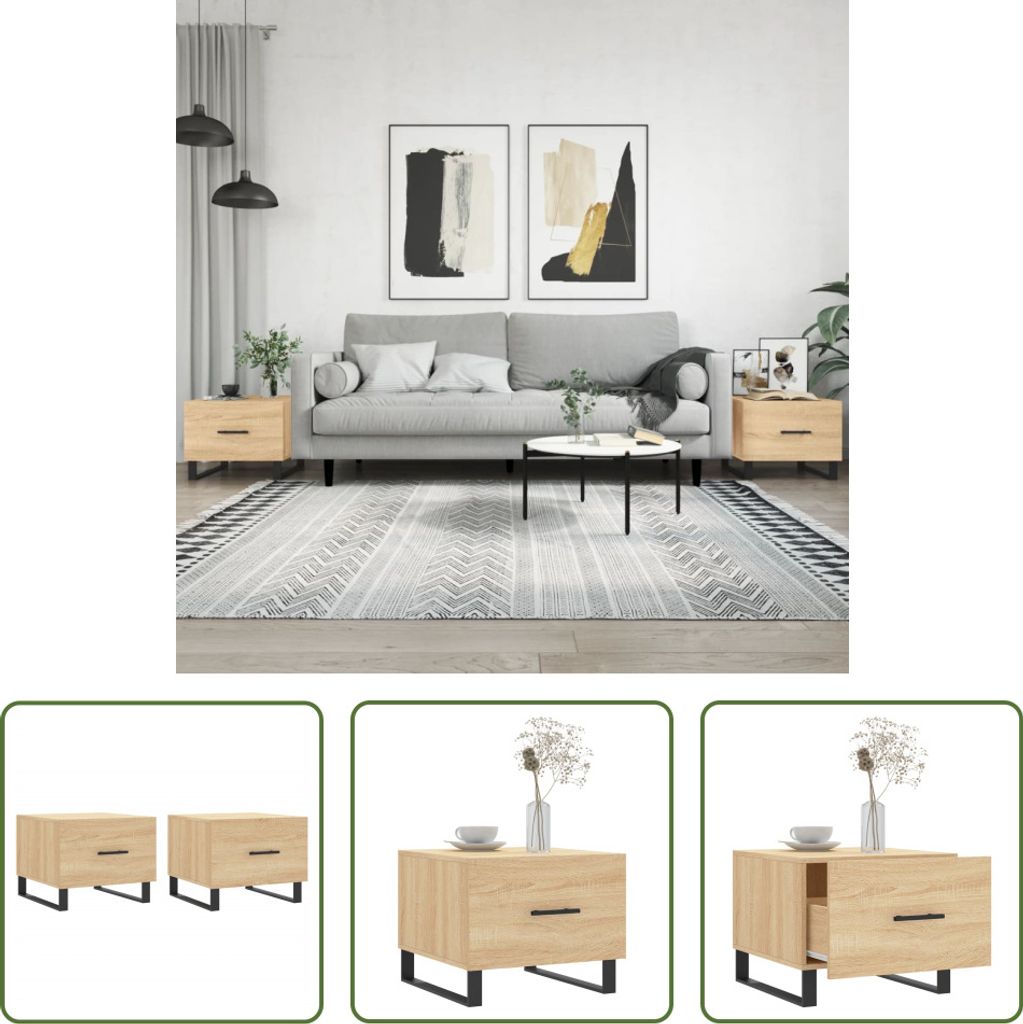 The Living Store Couchtische 2 Stk. Sonoma-Eiche 50x50x40 cm Holzwerkstoff