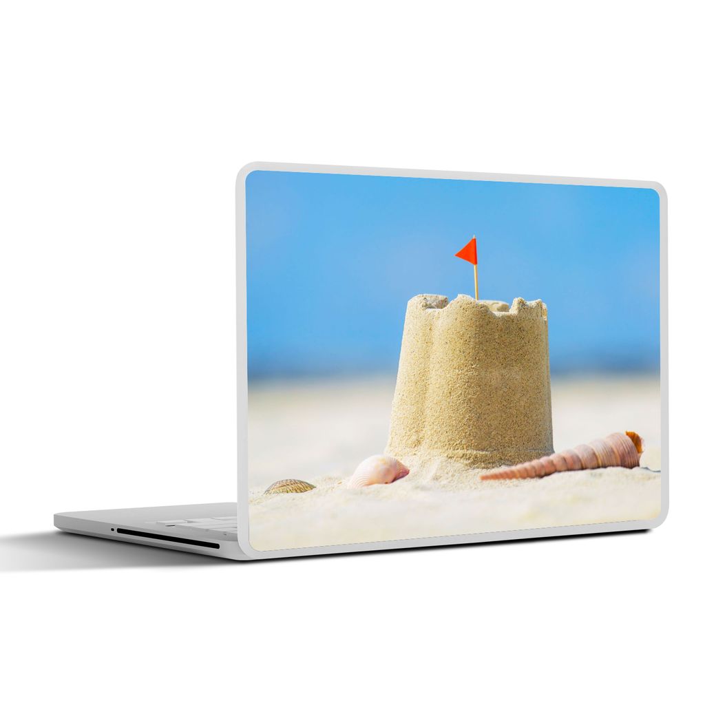 MuchoWow Laptop Aufkleber Sticker Cover Sandburg - Strand - Muscheln - Sommer 30x21 cm - Sticker für Laptop - Selbstklebend