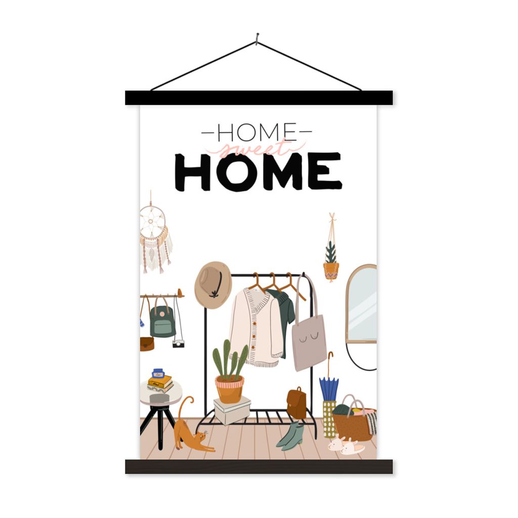 MuchoWow Textilposter Sprichwörter - Zitate - 'Trautes Heim, Glück allein 40x60 cm mit schwarzem Rahmen - Wanddekorationen