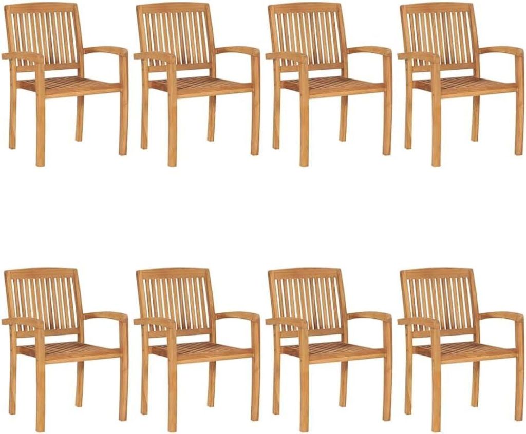 8 sedie da giardino impilabili in legno di teak massello, Immagine del prodotto 