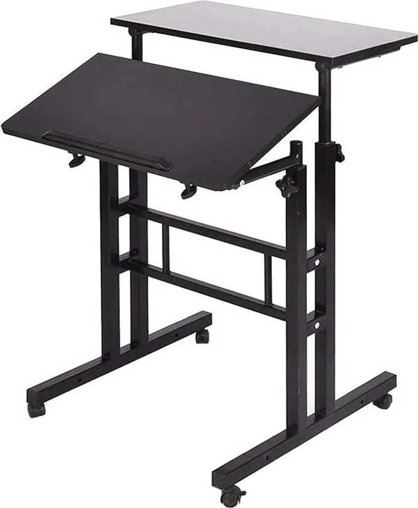 Standing Desk Compatta Grigio Chiaro - Scrivania Mobile con Rotelle