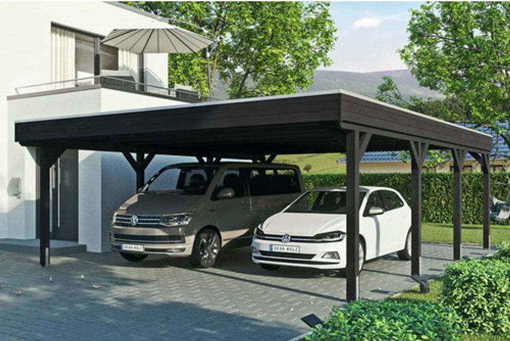 Doppelcarport SKAN HOLZ Grunewald inkl. Pfostenanker, EPDM Folie 622 x 796 cm anthrazit