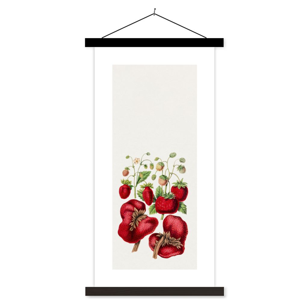 MuchoWow Textilposter Erdbeeren - Lebensmittel - Obst 40x80 cm mit schwarzem Rahmen - Wandemalerei