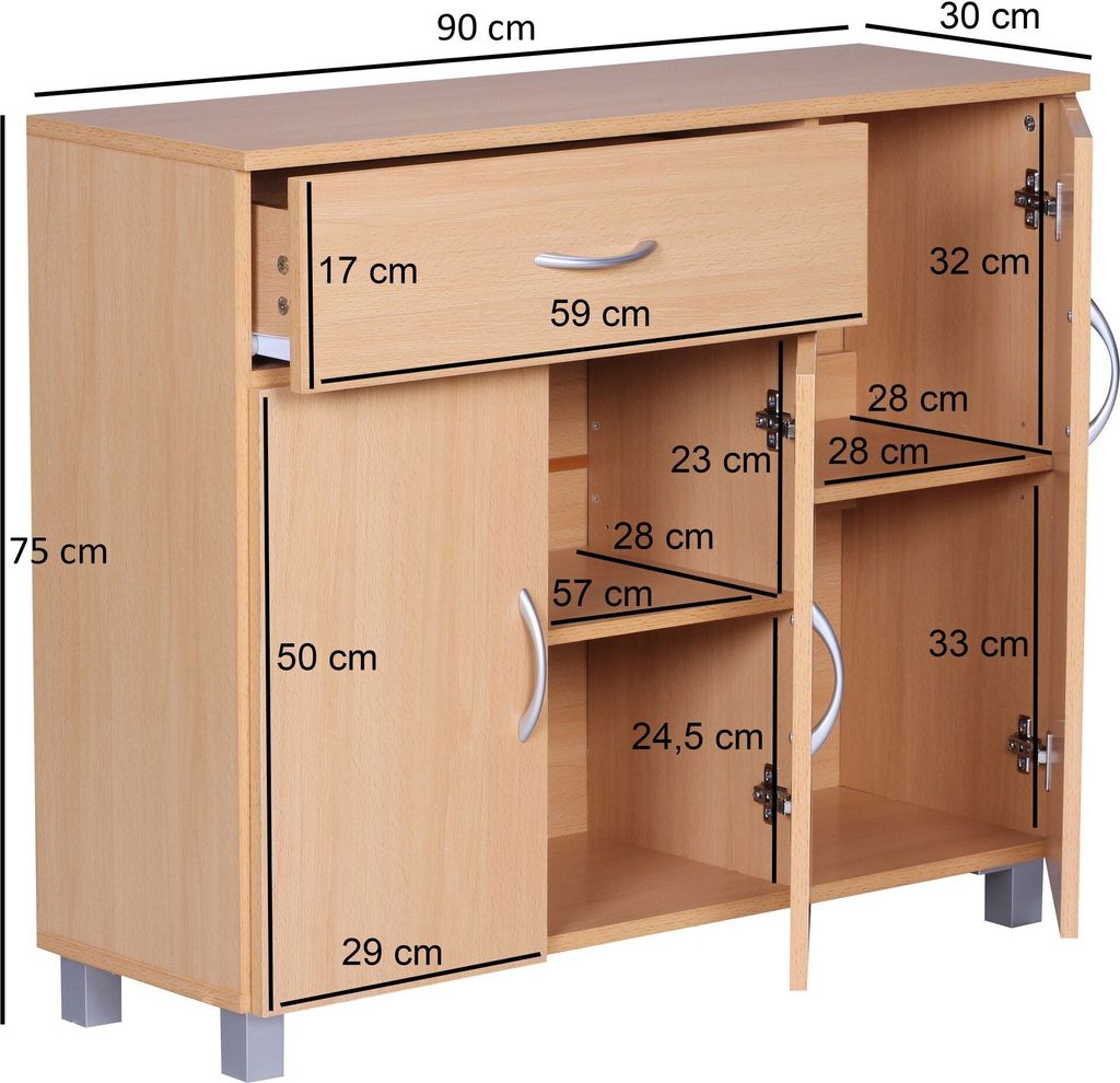 Príborník jarry buk s 1 zásuvkou a 3 dverami 90 x 75 x 30 Obrázok produktu 3