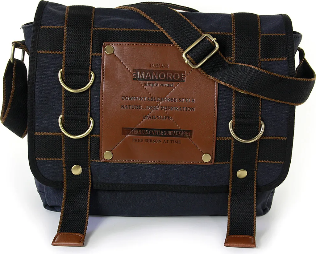 Manoro canvas bag uomo messenger bag nero 35x12x32 OTK212S