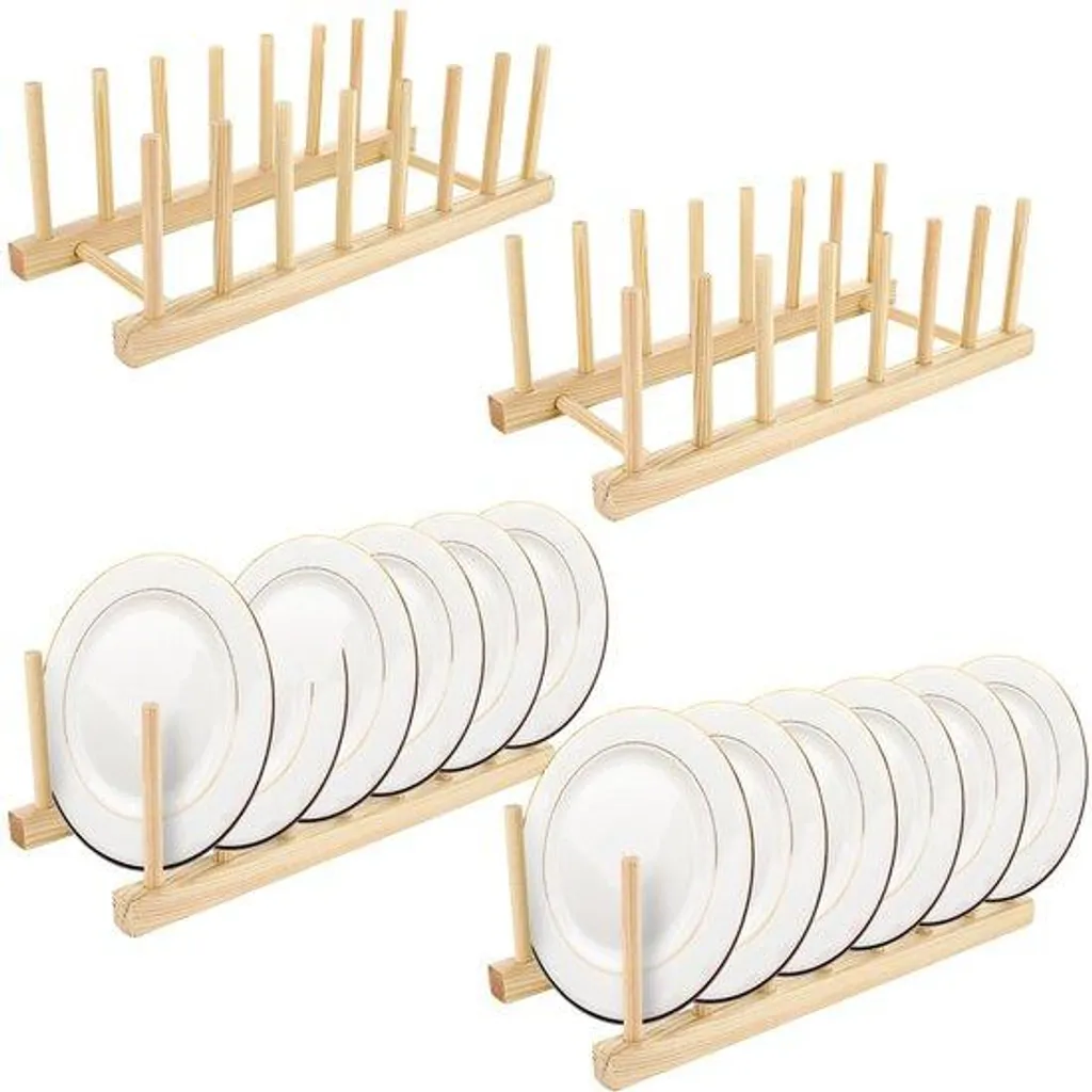 Égouttoir à assiettes en bois avec 4 sets de table bambou pour la maison