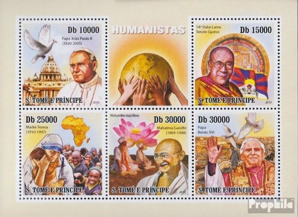 Briefmarken Sao Tome e Principe 2010 Mi 4315-4319 Kleinbogen (kompl.Ausg.) postfrisch Philanthropen
