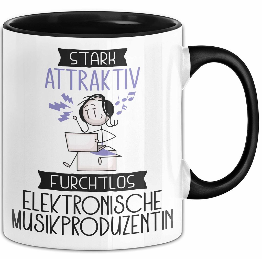 Elektronische Musikproduzentin Tasse Geschenk Becher Stark Attraktiv Furchtlos Elektronische Musikproduzentin Lustige Geschenkidee (Schwarz)