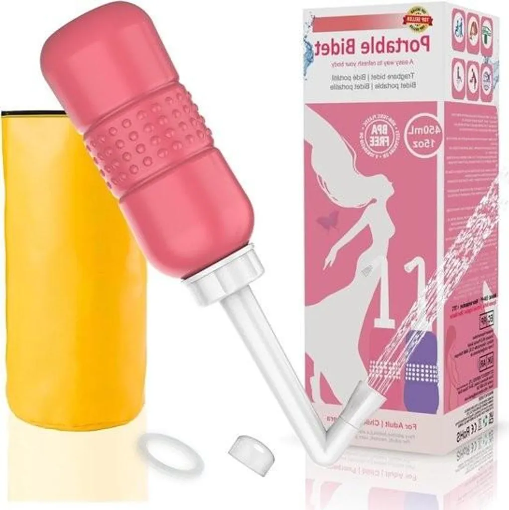 Bouteille bidet de voyage rose pour hygiène intime et soin post-partum
