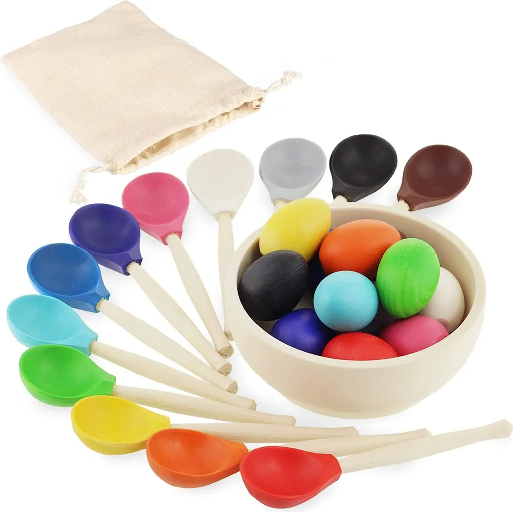 Activité Montessori École Maternelle : Jeu de Tri Œufs en Bois 1 an+