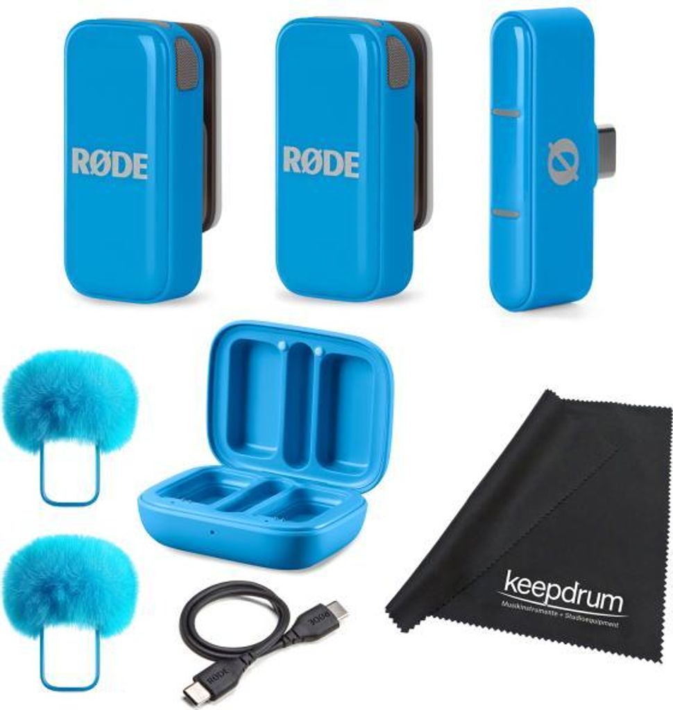 Rode Wireless Micro Drahtloses Mikrofon-System USB-C Blau mit Tuch