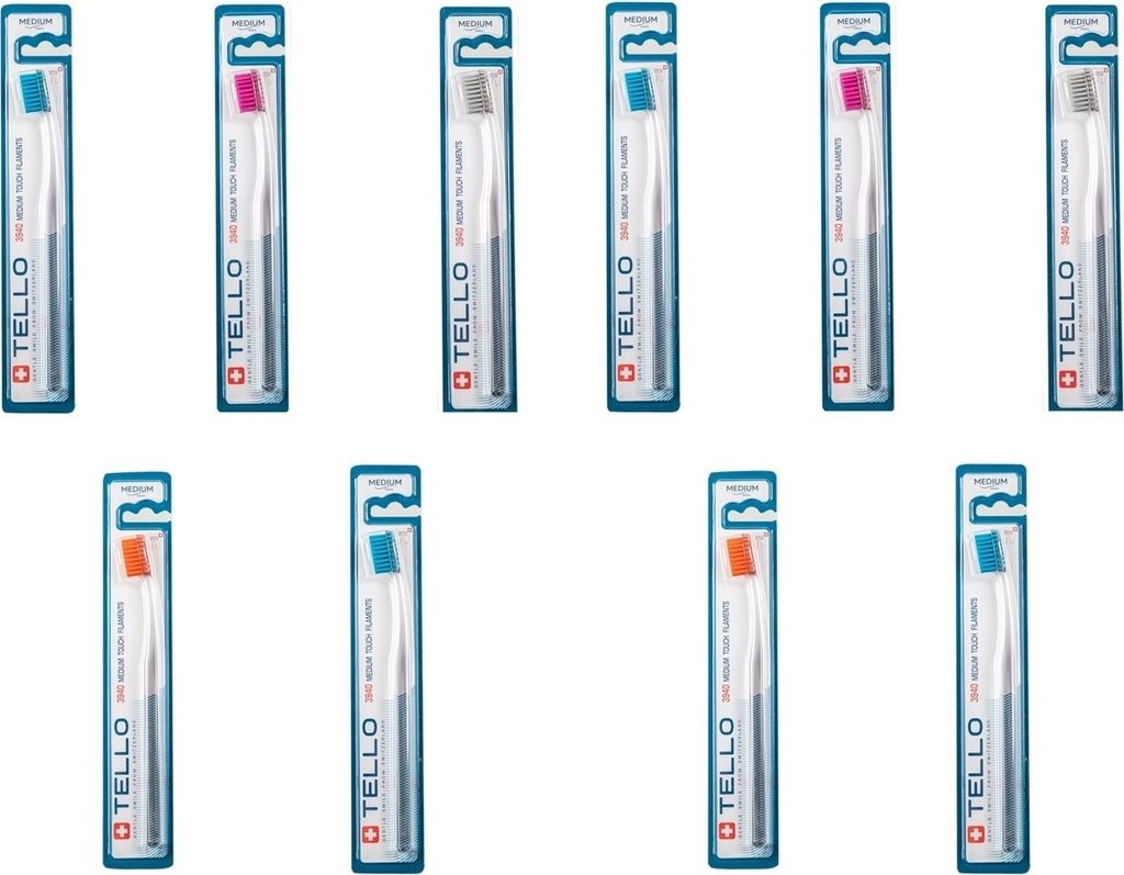 10x TELLO Brush Medium 3940 - Zahnbürste - Medium Borsten Produktbild 