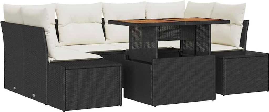 (Robust Möbel) Garten-Sofa-Set - elegantes Design - Sitzgruppe mit Sofa, Tisch - mit Speicher 7 pcs Schwarz Poly Rattan - Terassenmöbel DEMö...