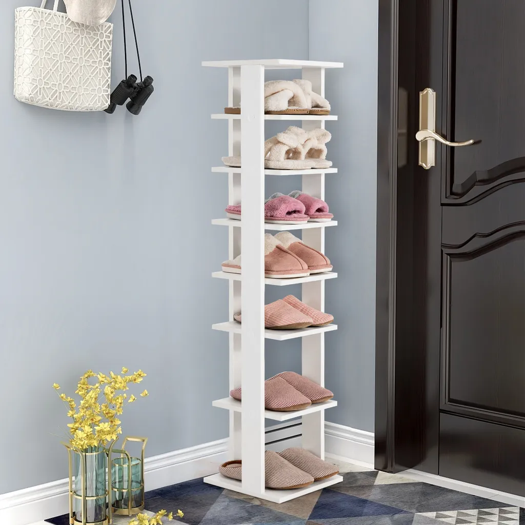 COSTWAY Étagère à chaussures 8 niveaux en bois - Organiseur blanc vertical