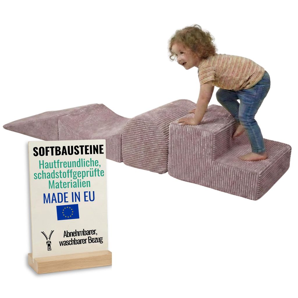 Pillows24 – Schaumstoff Bausteine Kinder aus Cord | 4-teiliges Softbausteine Set zum Spielen & Klettern Baby | für Motorik & Bewegung