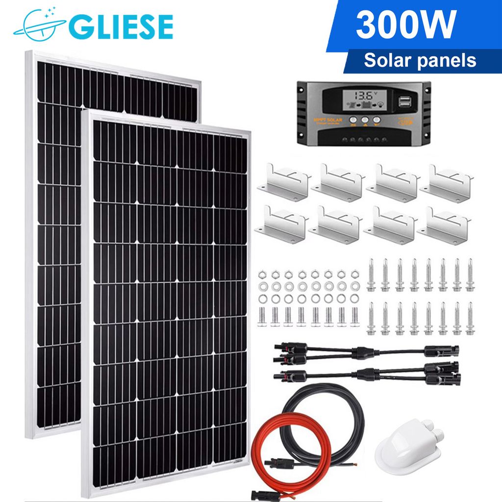 300W Solarpanel Solarmodul Kit 12V Mono Solarzelle Photovoltaik mit 40A Solar Laderegler Wohnmobil Montagewinkel Solaranlage Inselanlage