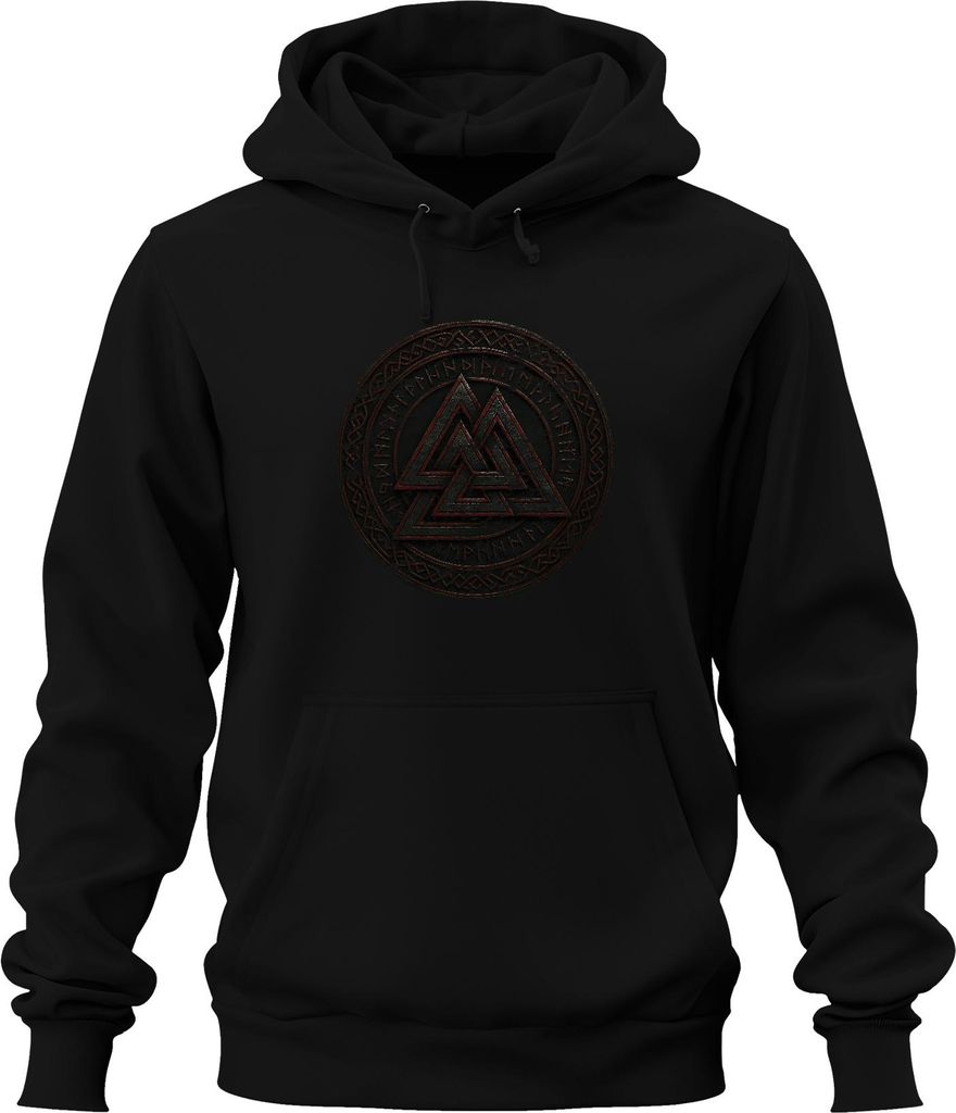 Valknut Wikinger Symbol nordisch Runen Grunge Mythisches Ornament Uni Hoodie Kapuzenpullover, Schwarz, S