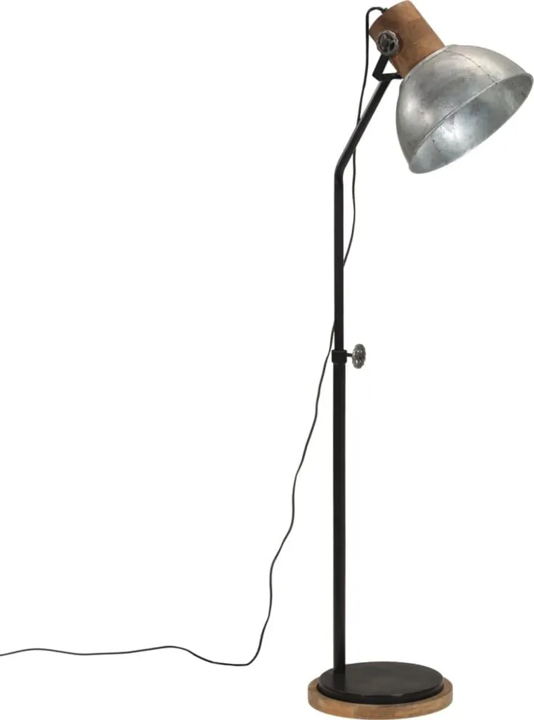Lampada Terra Industriale Argento vidaXL | Ferro e Legno Mango E27 - 1