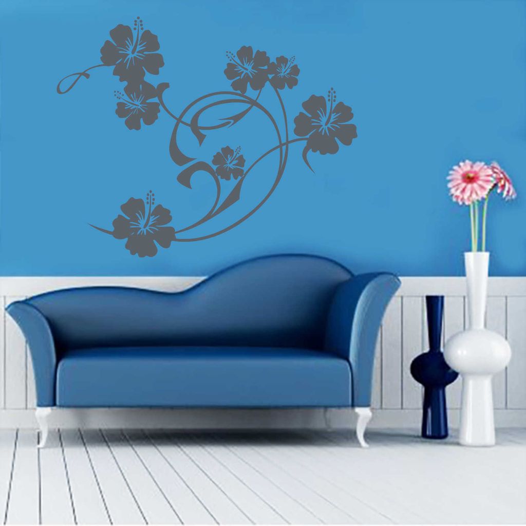 Wandtattoo - Wandaufkleber - Wandtattoo "Hibiskus Swirl" - 60cm x 46cm anthrazit - Dekoration Küche Wohnzimmer Wand