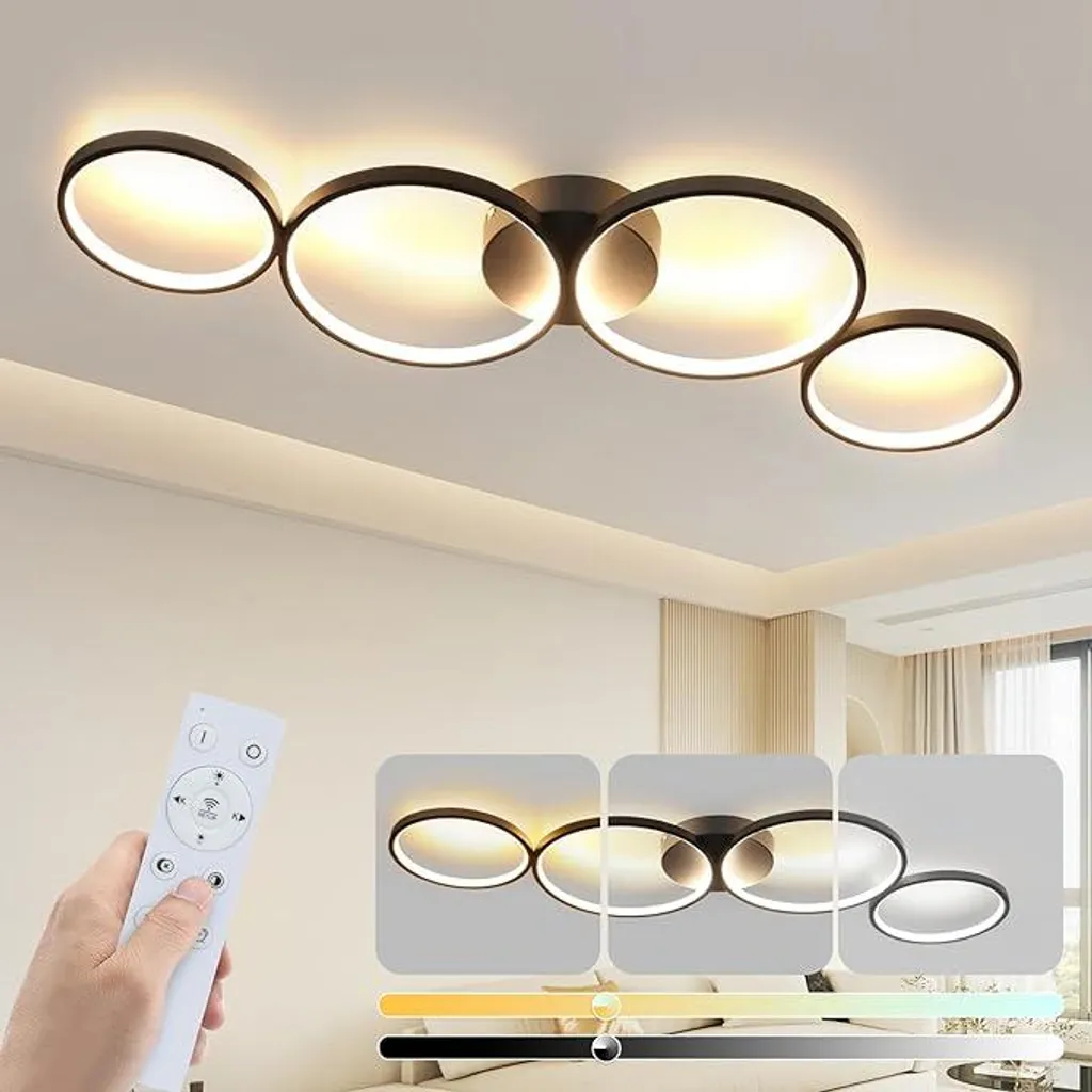 Plafonnier 4 Anneaux Lumineux LED 55W avec Télécommande et Mode Dimmable