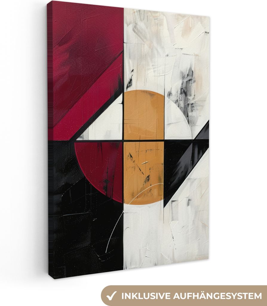 MuchoWow - Leinwandbilder - Modern - Abstrakt - Geometrisch - Rot - Industriell, Wandbild, Wanddeko Bilder Wohnzimmer, 20x30 cm