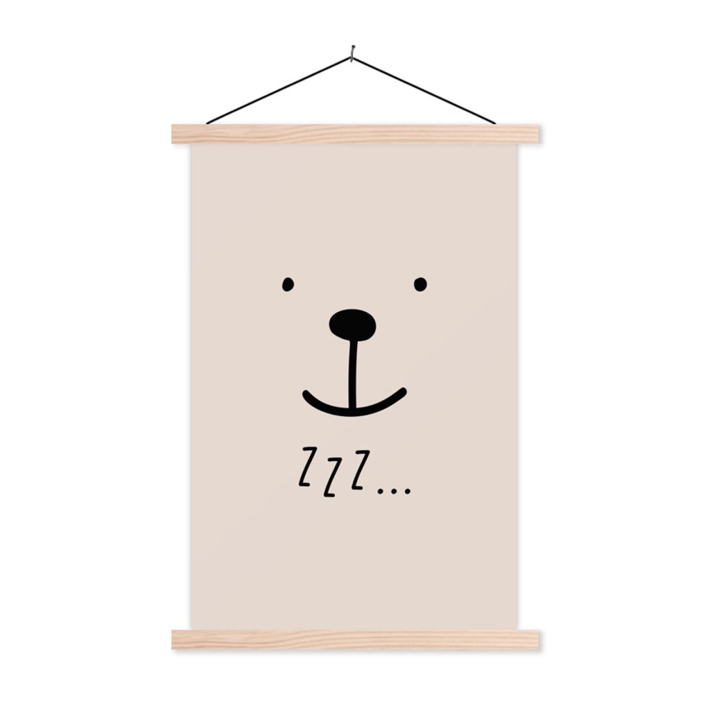 MuchoWow Textilposter Zitate - Schlaf - Kinder - Sprichwörter - Zzz... - Kinder - Baby 120x180 cm mit holzfarbenen Rahmen - Textil-Plakat