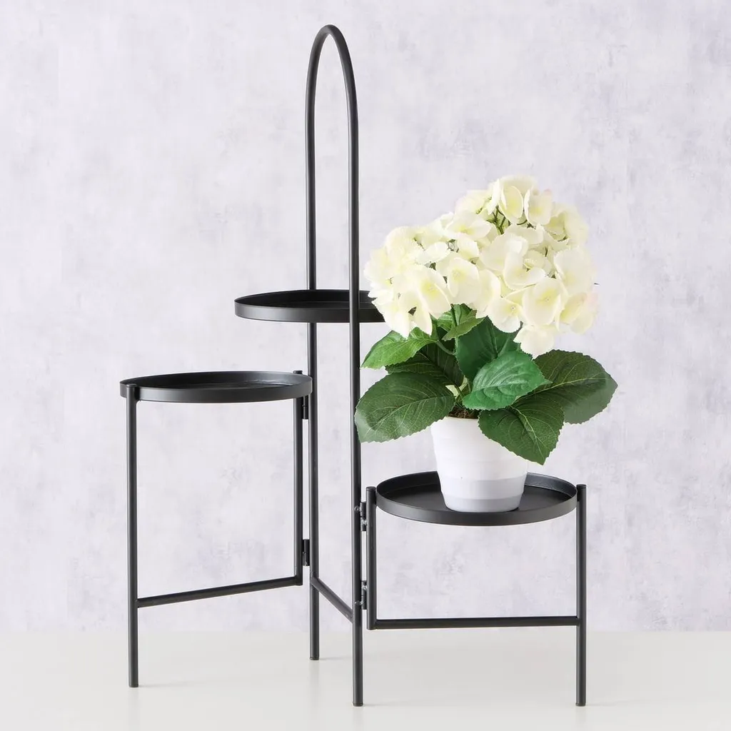 Support de fleurs noir à 3 étages 68 cm - Design compact et robuste PRO
