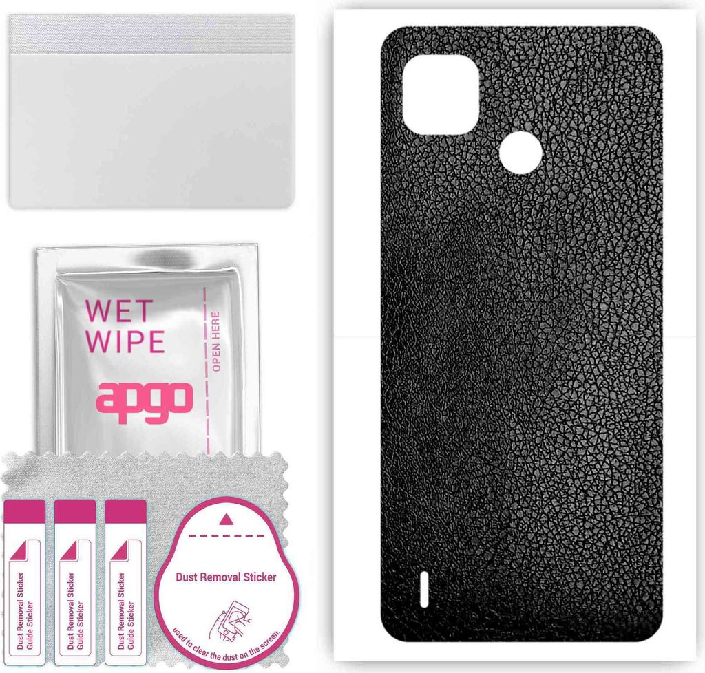 apgo Rückseite Schutzfolie, Skin, kompatibel mit Tecno Pop 4, Hinten Displayschutzfolie aus Vinylfolie, kratzfest, einfache Montage - Schwarzes Leder