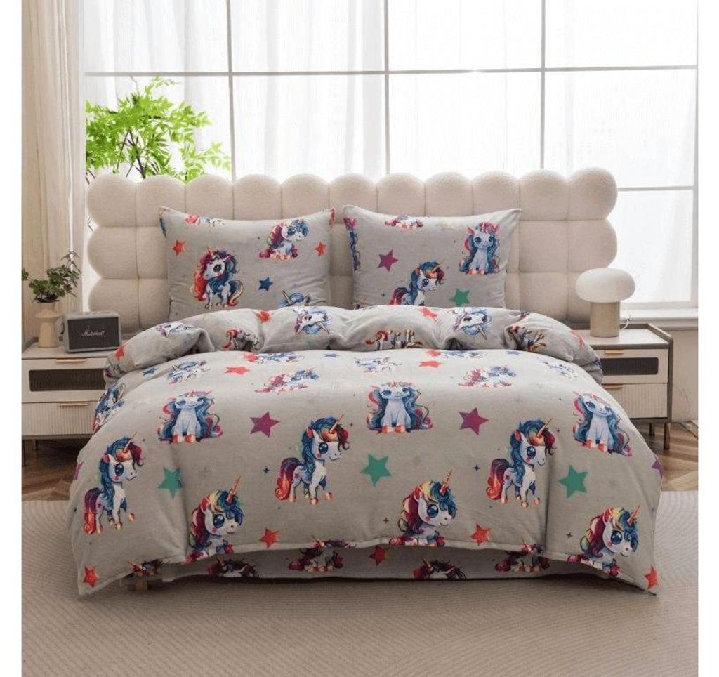 Mikroplyšové povlečení CUTE UNICORN šedé Rozměr povlečení: Obrázek produktu 