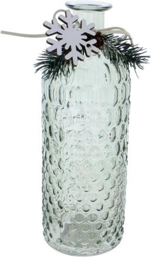Vase mit Weihnachtsdeko - grün - ca. 7 x 20,5 cm