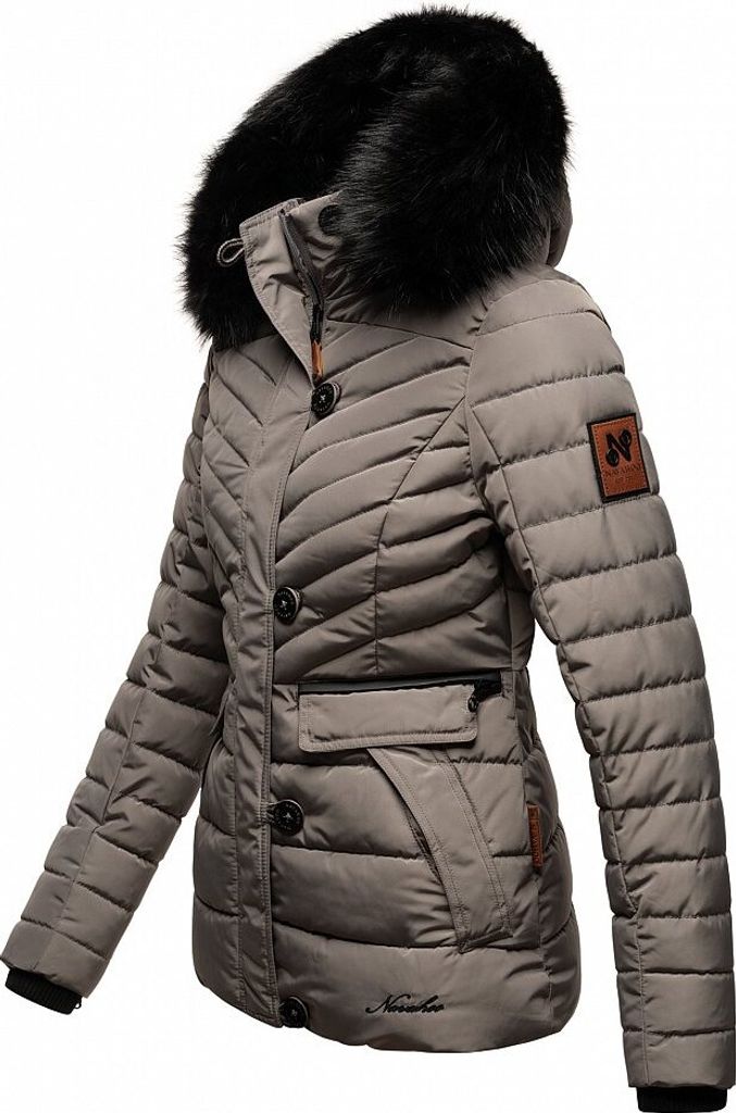 Navahoo Damen Winter Jacke Stepp Winterjacke Mantel Kunstfell Kapuze Wisteriaa Grau Gr. 34 - XS