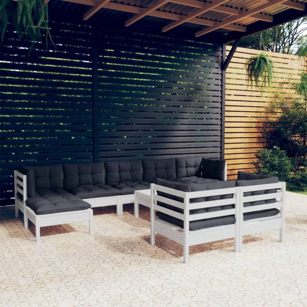 Maison Exclusive - 10-tlg. Garten-Lounge-Set mit Kissen Weiß Kiefer Massivholz