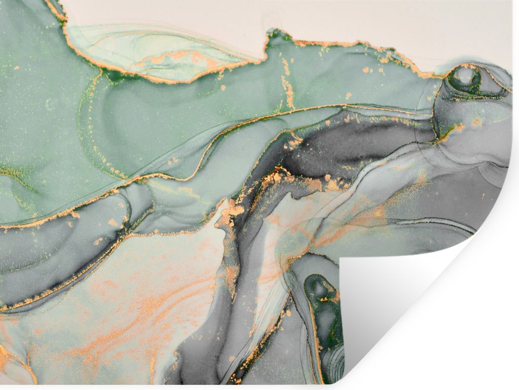 MuchoWow Wandtattoo Wandsticker Wandaufkleber Gold - Marmor - Grün - Luxus - Glitzer - Marmoroptik 40x30 cm Selbstklebend und Repositionierbar -...