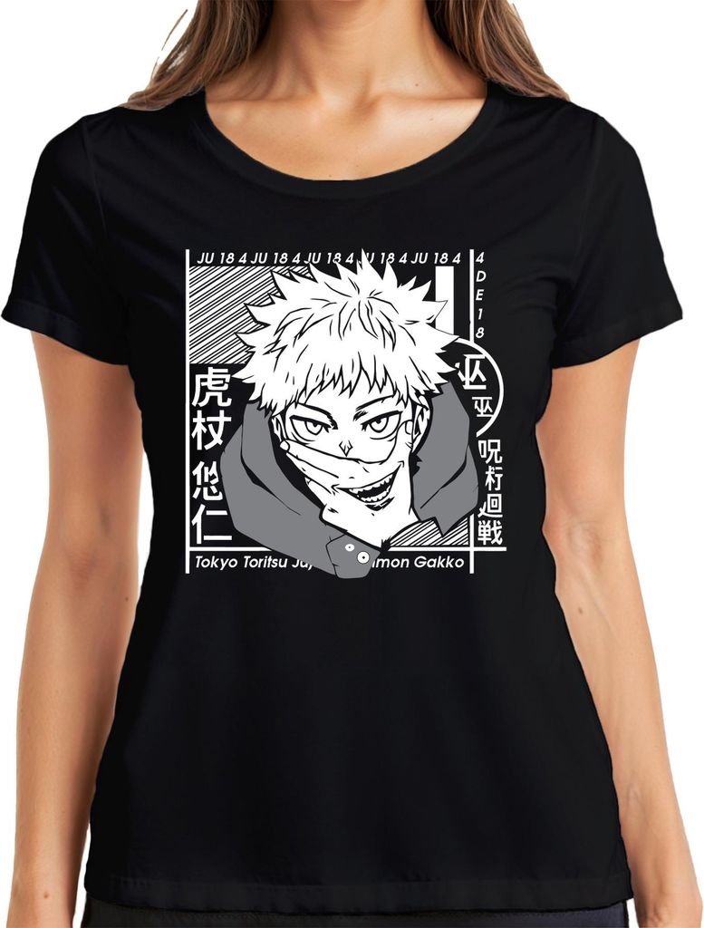 Jujutsu Kaisen Itadori Yuji Anime Manga Fan Geschenk Cosplay Damen T-Shirt, Schwarz, XL