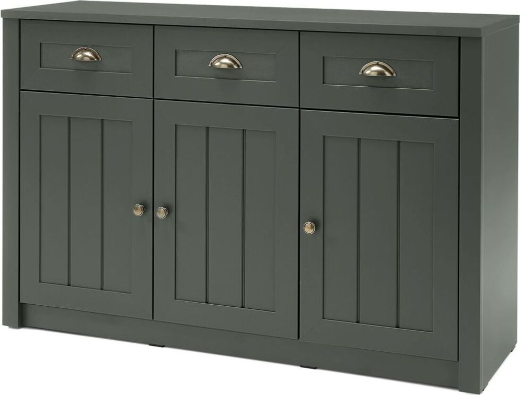 Landhaus Anrichte Sideboard 3-türig ATHEN-61 in edlem englisch-grün - B/H/T: 130/86/43 cm