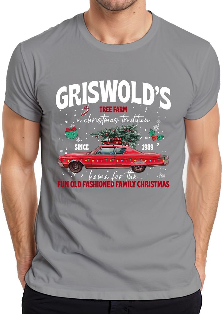 Griswold's Tree Farm a Christmas Tradition Vintage Car Herren T-Shirt, Grau, XL