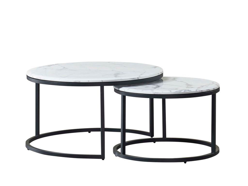Beistelltisch Couchtisch 2er Set mit Marmorplatte in weiß und schwarzen Edelstahlbeinen
