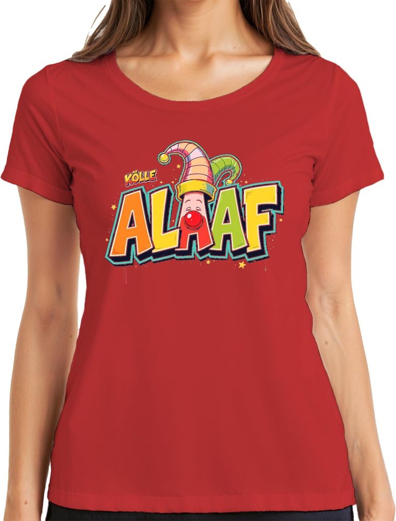 Kölle Alaaf Karneval Köln Jeck Clown bunt Fasching Fastnacht Narr Damen T-Shirt, Rot, XL
