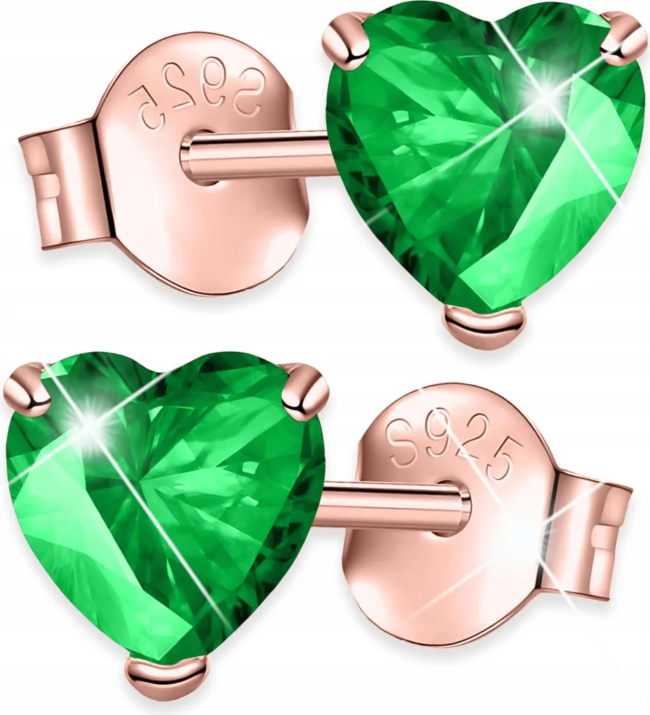 Orecchini a cuore in cristallo verde placcato oro con zirconi verdi, argento 925
