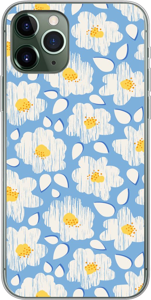 MuchoWow Handyhülle Schutzhülle Hülle für Telefoonhoesje iPhone 11 Pro Mädchen - Blumen - Blau - Muster - Mädchen - Kinder - Kinder - Kind ...
