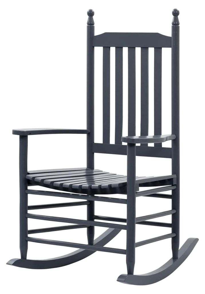 Schaukelstuhl mit gebogener Sitzfläche in Grau aus Pappelholz für das Wohnzimmer mit Schlaffunktion