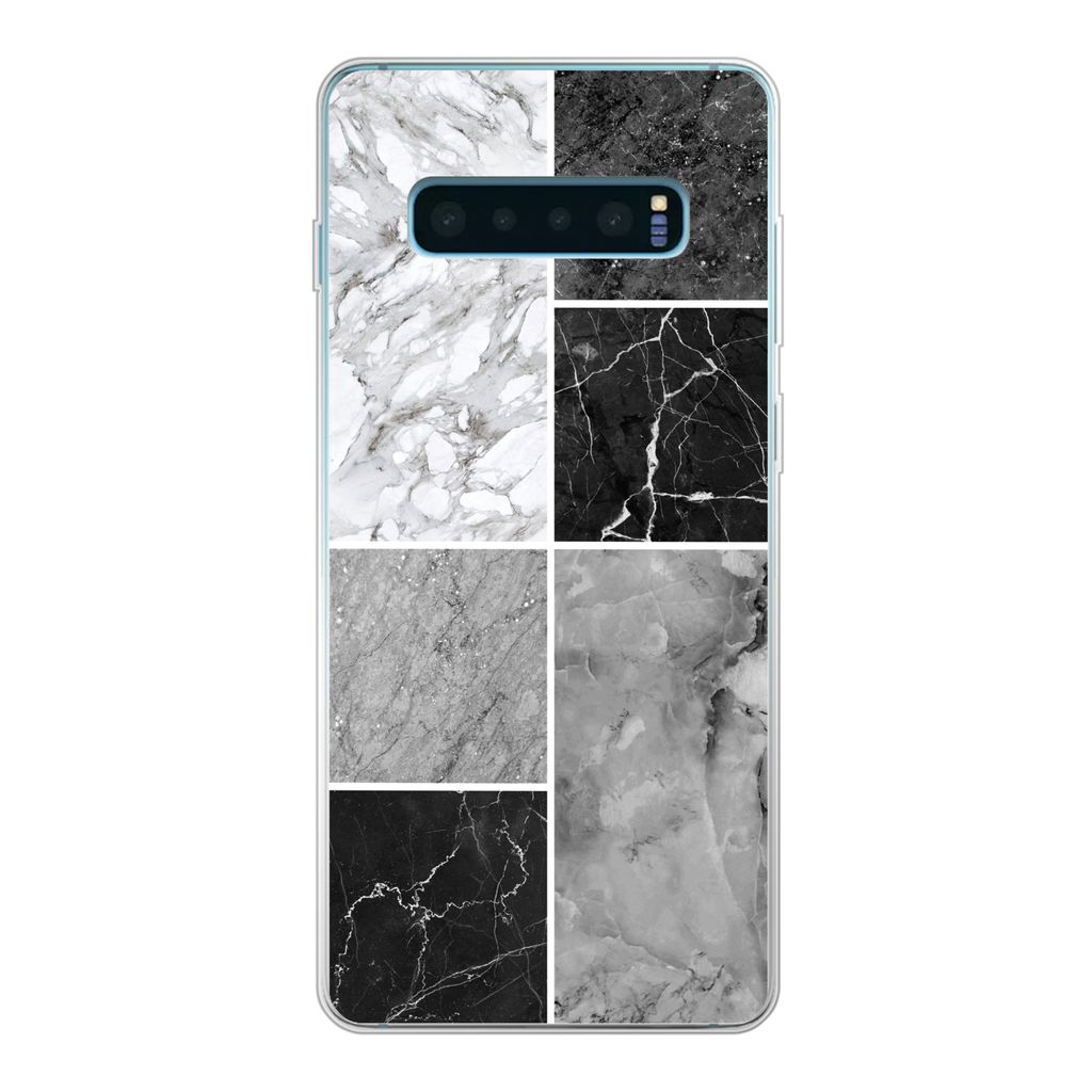 MuchoWow Handyhülle Schutzhülle Hülle für Samsung Galaxy S10 Plus Marmor - Schwarz - Weiß Silikon Softcase Handy Hülle - Schutzhülle