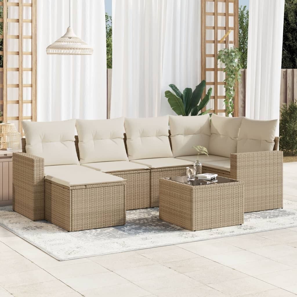CLORIS 7-tlg. Garten-Sofagarnitur - mit Kissen - Beige Poly Rattan - Gartenstühle LL0000255203