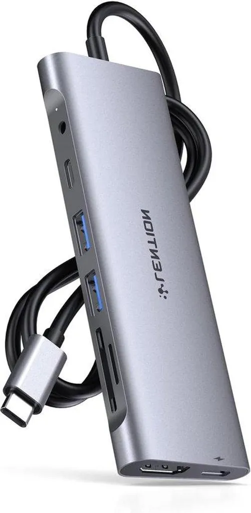Hub USB-C 8 ports avec câble long 1m, HDMI 4K et recharge PD 100W Max