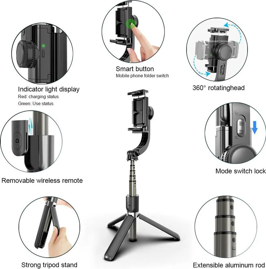 Trépied extensible Selfie Stick Bluetooth 4.0 avec télécommande amovible - 3